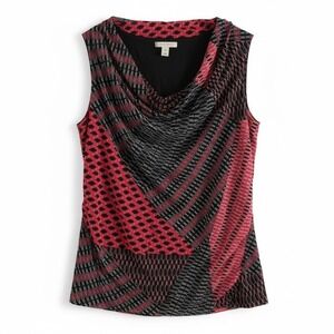 Dana Buchman Womens Red Black Geometric Cowl Neck Sleeveless Blouse Top Size M